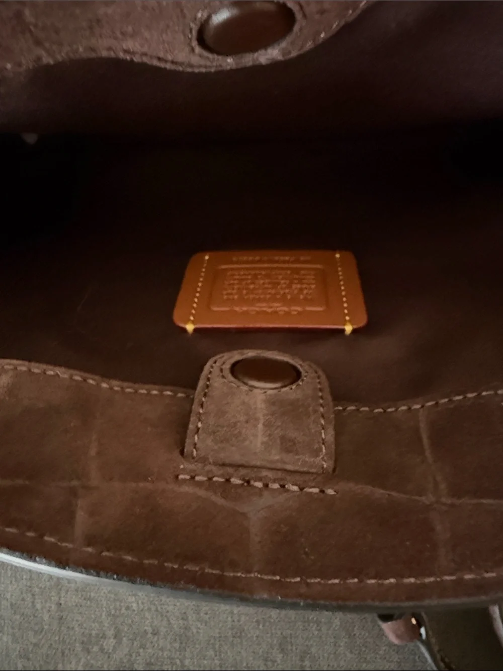 Coach Savannah Small Brown Suede Croc-Embossed Carryall with Gold Hardware